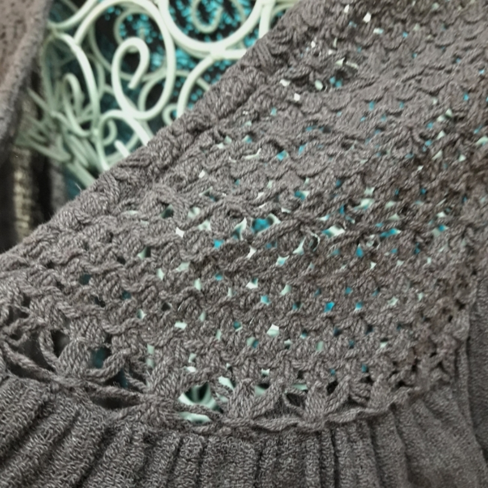 Boho Top Crochet All Cotton Loose Fit Mesh Short Sleeve VNeck Embroidered SM - Picture 6 of 12